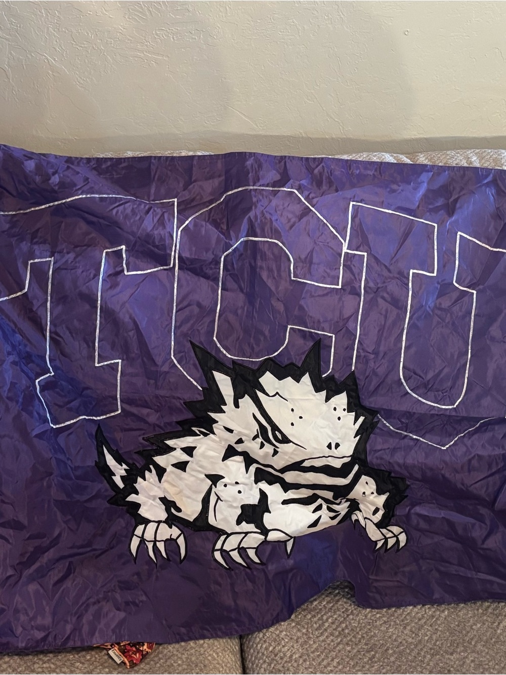 Vintage TCU Horned Frogs Nylon Banner Flag 28x54 Purple NCAA College Wall Decor